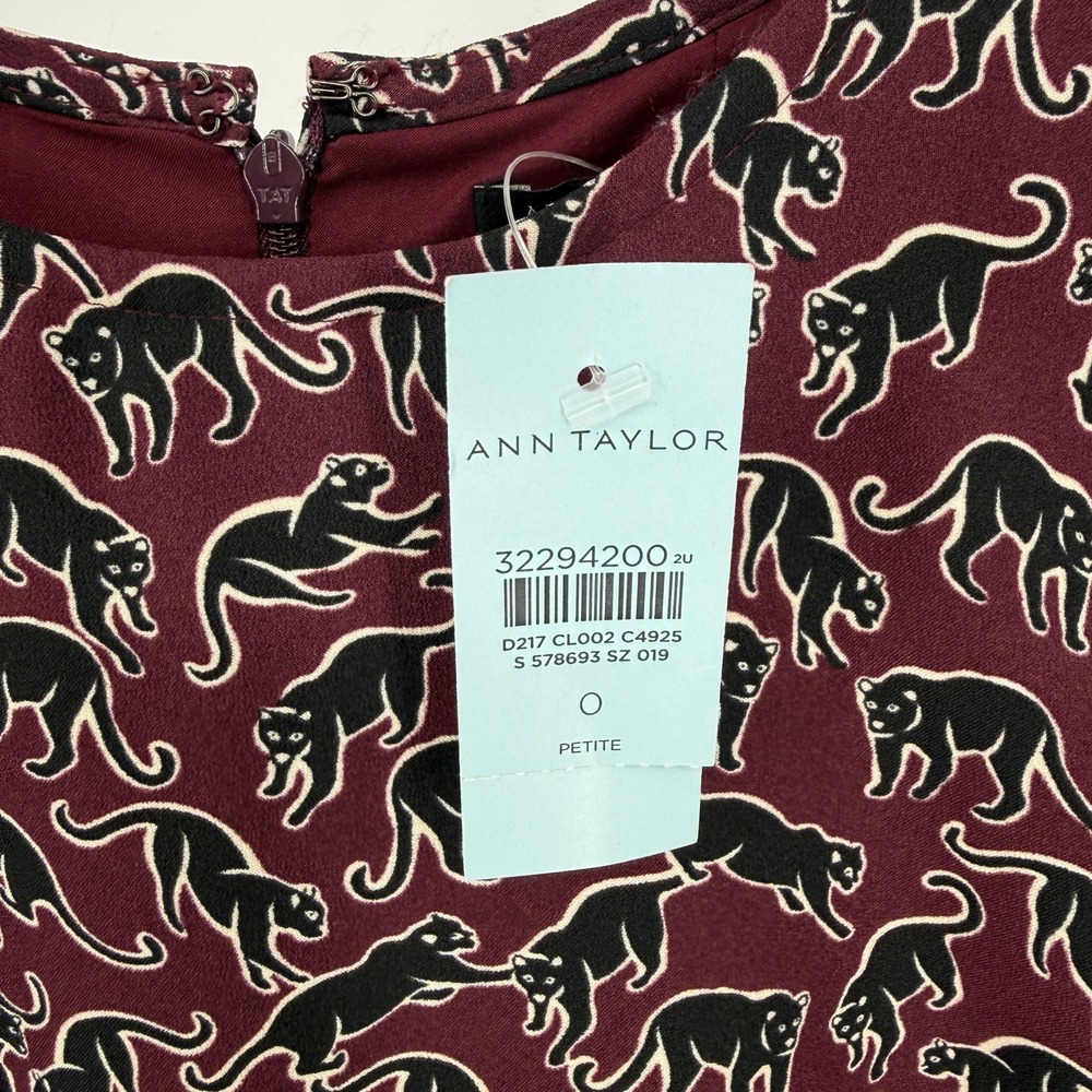 Ann Taylor Petite Black Panther Print Long Sleeve Fit Flare Dress Size 0P - Picture 2 of 7